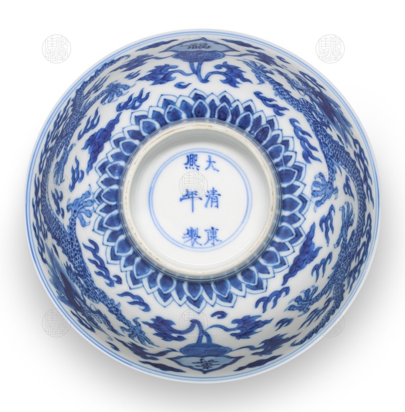 清康熙 青花福寿双龙纹碗 - 图4