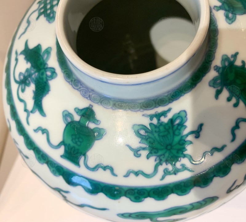 清道光 绿彩龙纹八宝盖罐 - 图3