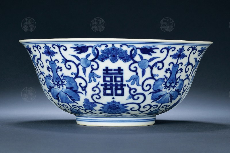 清宣统 青花双喜宝相花纹碗