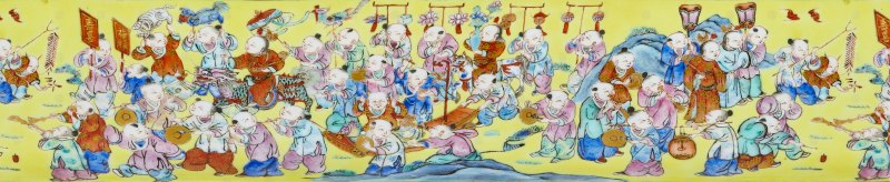 清同治 黄地百子茶缸 - 图3