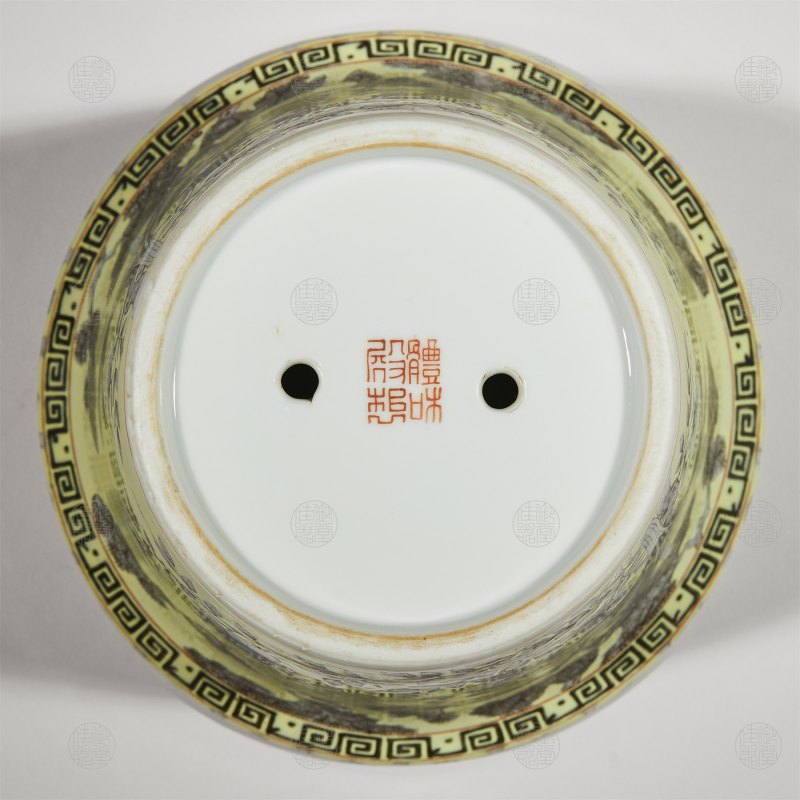 清光绪 黄地墨彩花卉四寸带座圆花盆 - 图6