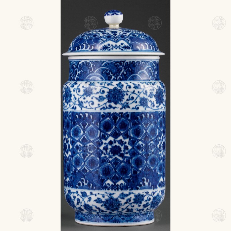 青花芦粟锦纹壮罐