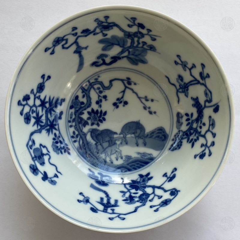 清道光 黄地洋彩三阳开泰膳碗 - 图2