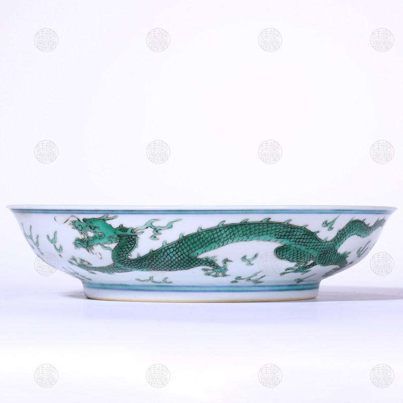 清康熙 绿彩龙纹盘 - 图3
