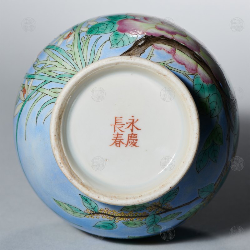 清光绪 浅蓝地桂子兰孙五寸葫芦瓶 - 图3