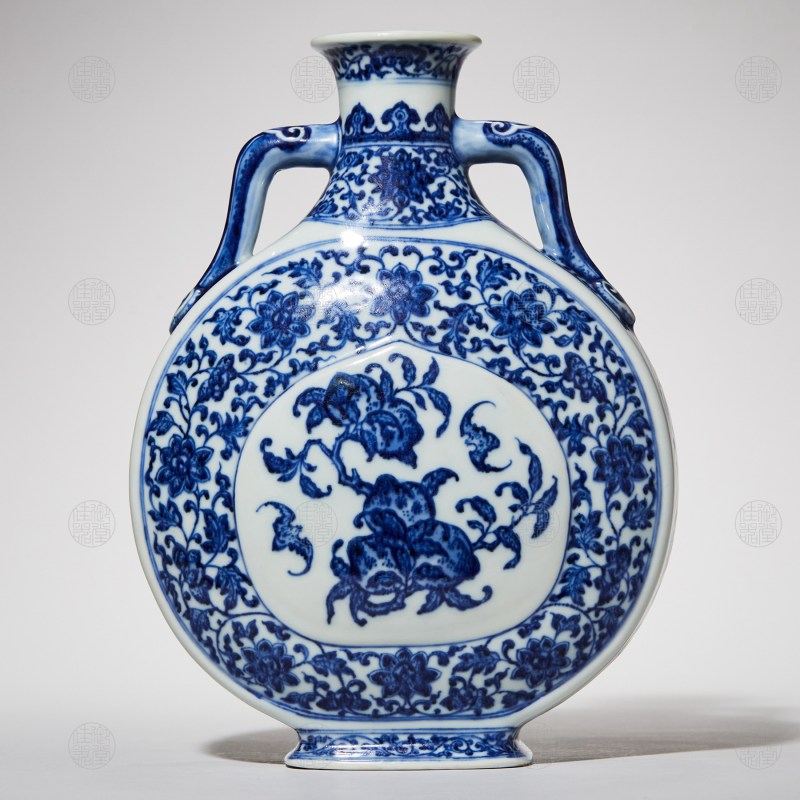 清嘉庆 青花福寿纹扁瓶 - 图2