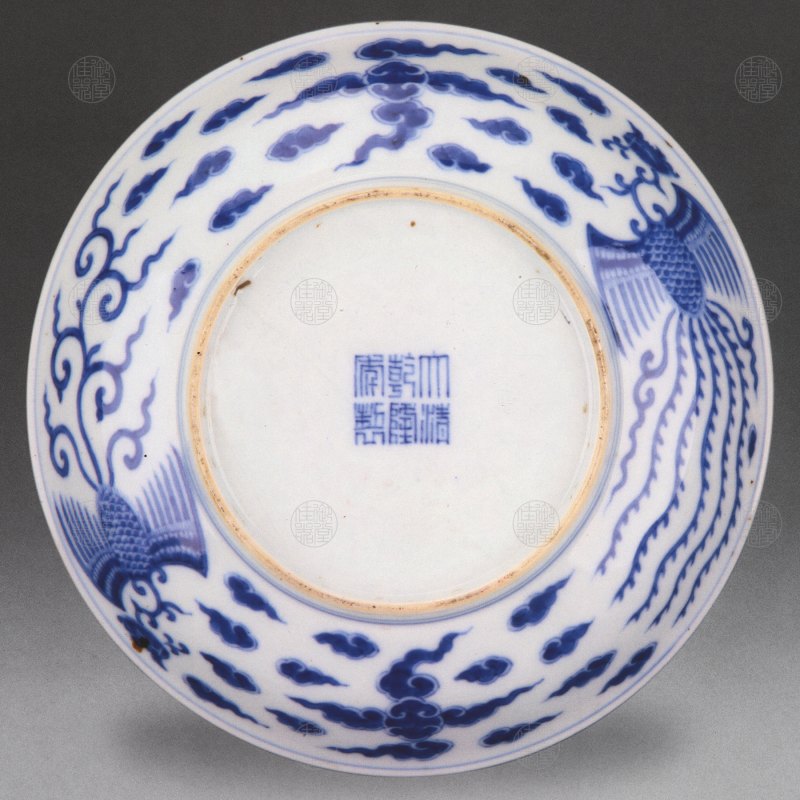 清乾隆 青花对头凤纹盘 - 图2