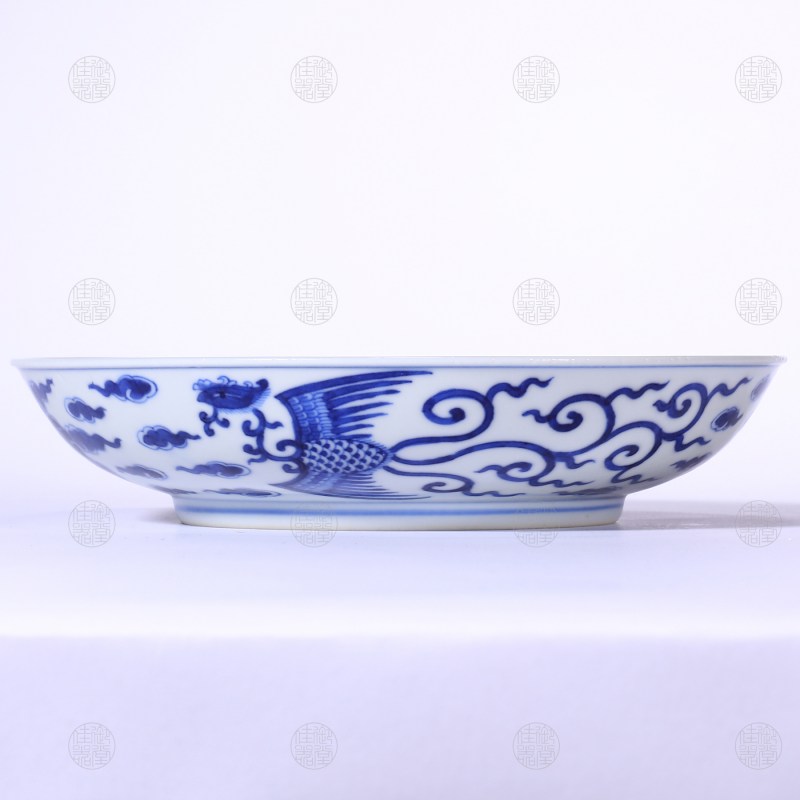 清光绪 青花对头凤纹盘 - 图3