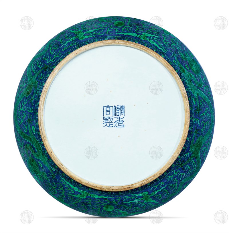 清光绪 青花地绿龙二尺大盘 - 图2
