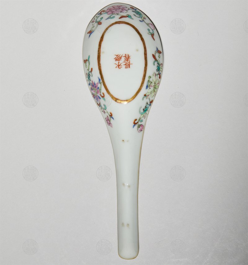 清光绪 绿地墨彩葵花羹匙 - 图2