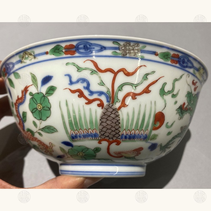 清雍正 青花五彩龙凤大碗 - 图3