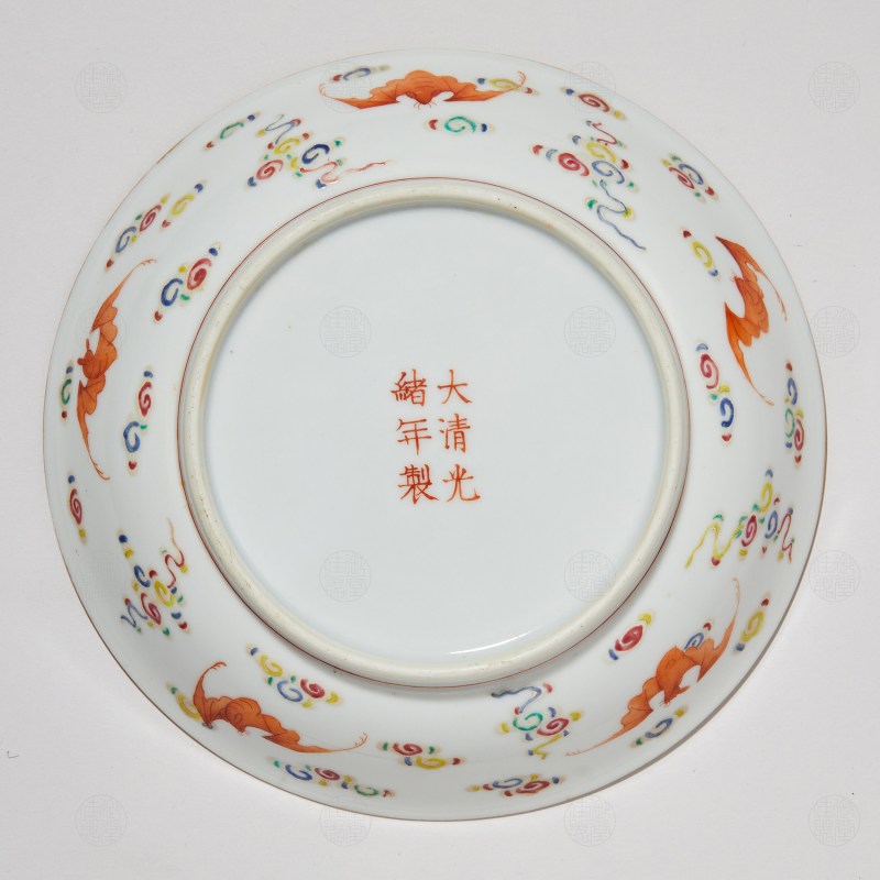 清光绪 黄地粉彩五谷丰登纹盘 - 图2