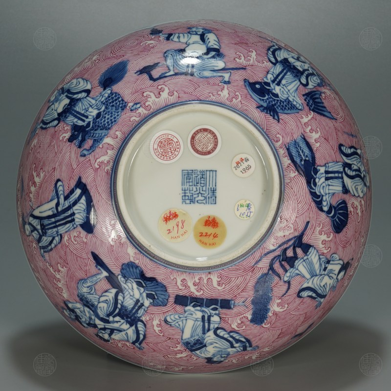 清道光 青花胭脂红八仙祝寿纹大碗 - 图3