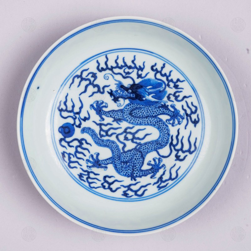 清光绪 青花龙纹六寸盘