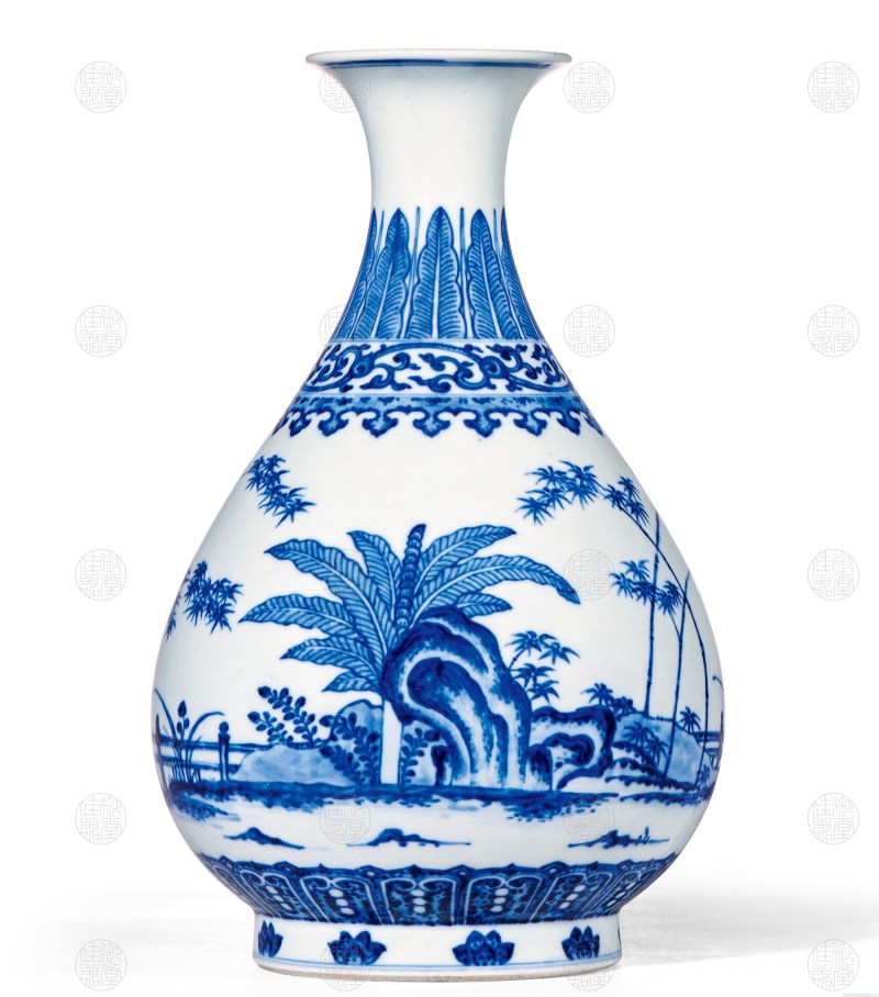 青花竹石蕉叶纹玉壶春瓶