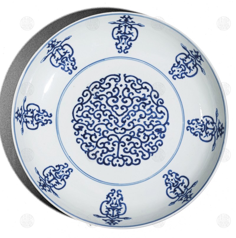 清光绪 青花蚕纹寿字大盘