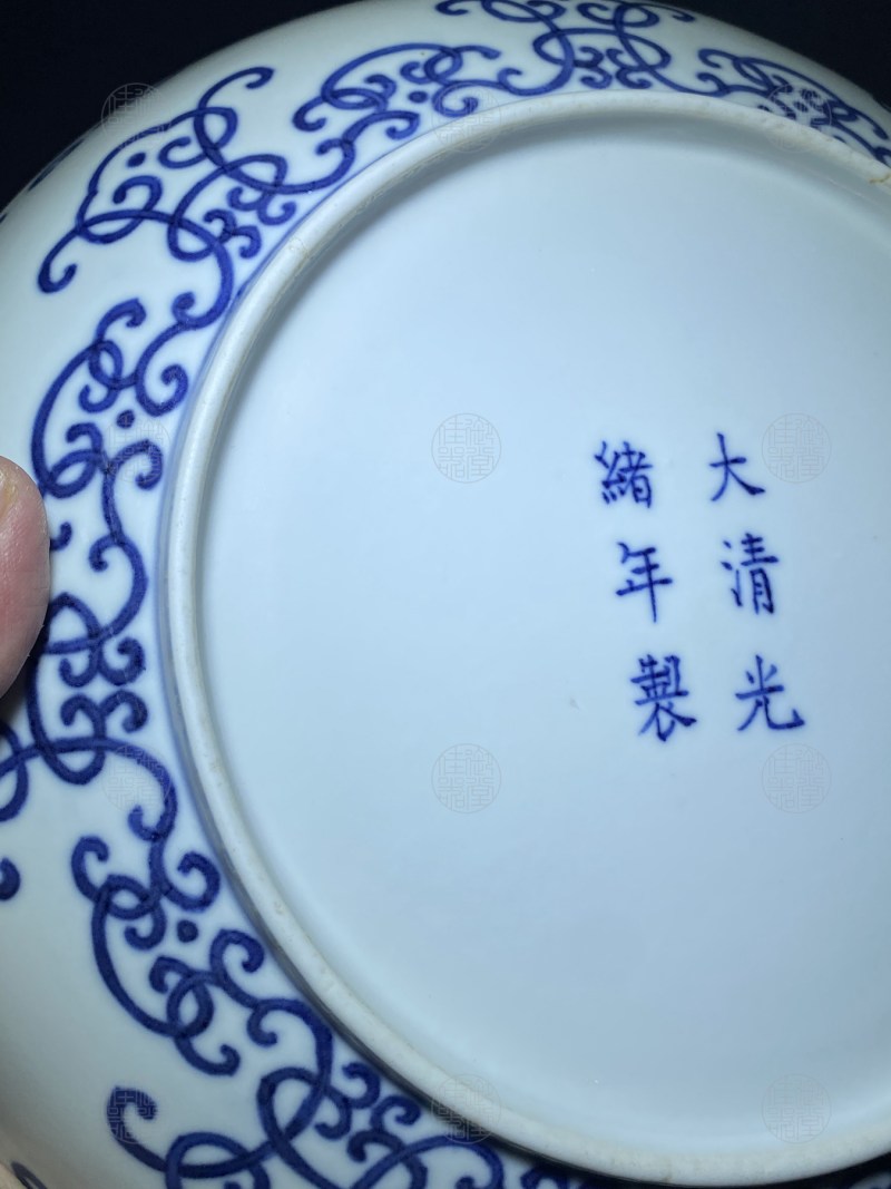 清光绪 青花蚕纹寿字大盘 - 图3