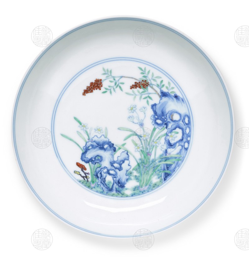 斗彩灵仙祝寿纹盘