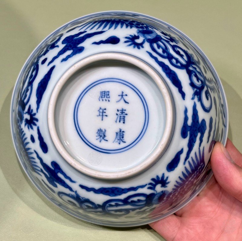 清康熙 青花内云龙外云凤纹浅碗 - 图4