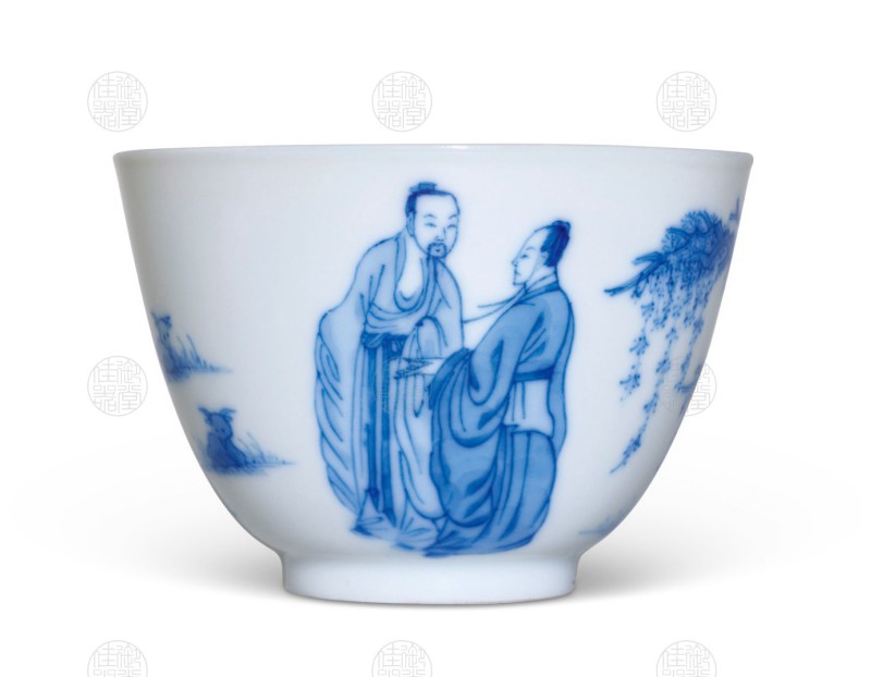 青花叱石成羊纹敞口杯