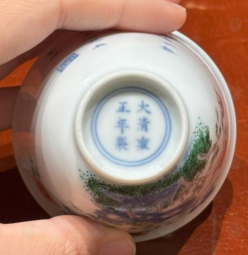 清雍正 青花五彩牡丹花神杯 - 图3