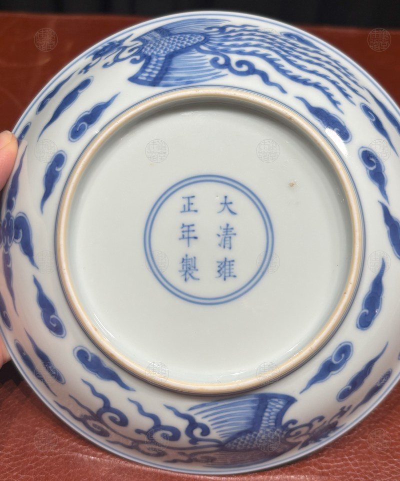 清雍正 青花对头凤纹盘 - 图2