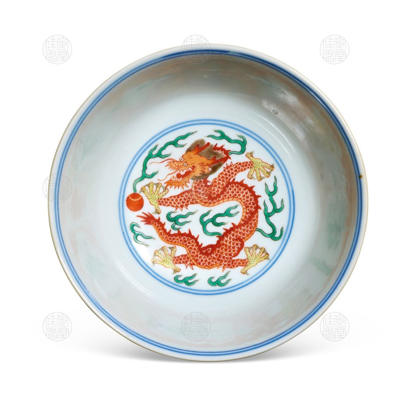 清嘉庆 青花五彩龙凤纹小碗 - 图2