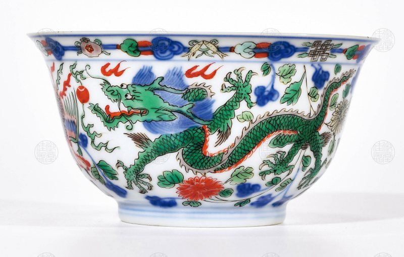 清康熙 五彩龙凤纹茶碗 - 图2