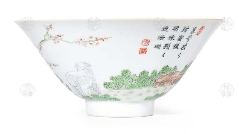 清道光 洋彩三羊开泰斗笠碗 - 图2