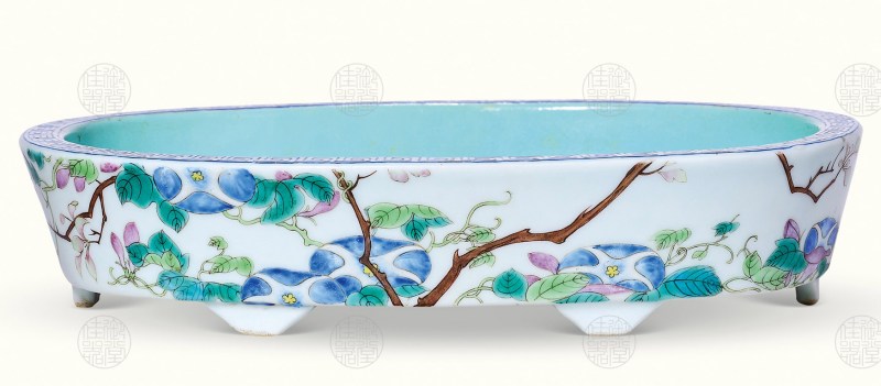 粉彩牵牛花纹椭圆水仙盆