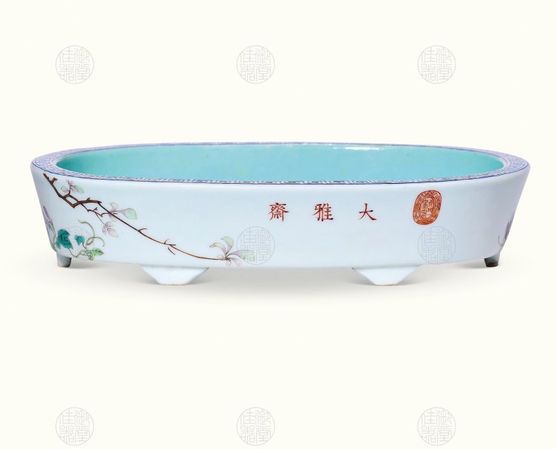 清光绪 粉彩牵牛花纹椭圆水仙盆 - 图2