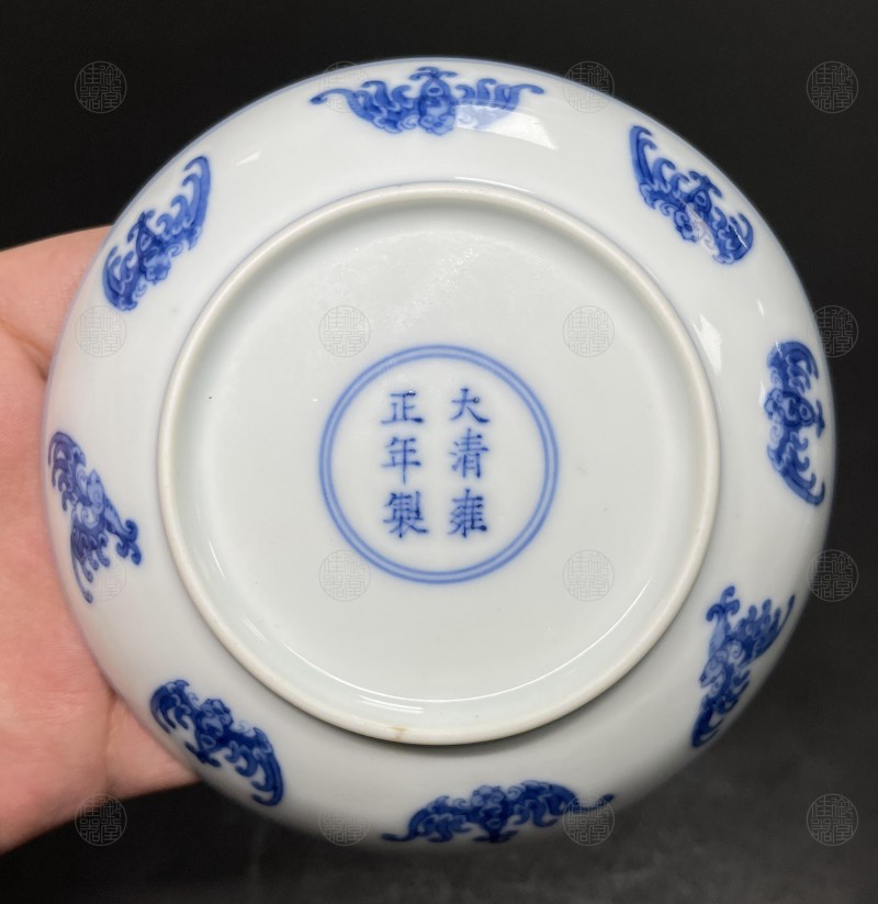 清雍正 青花洪福齐天纹三寸碟 - 图2