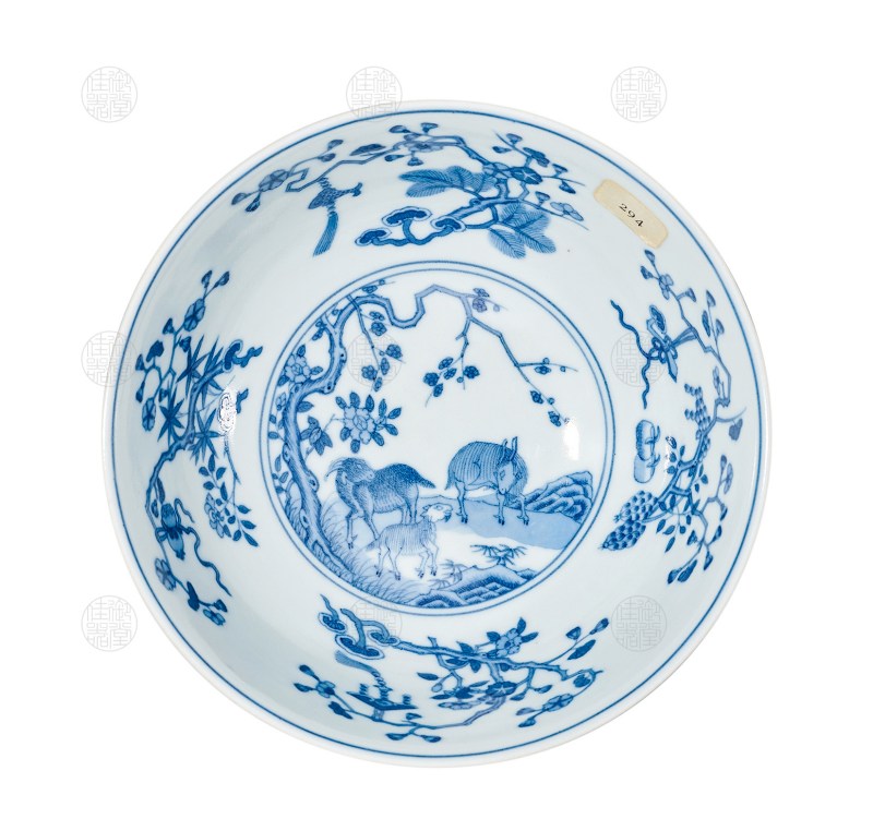 清道光 黄地洋彩三阳开泰膳碗 - 图2