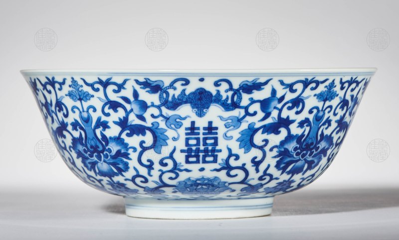 清道光 青花双喜宝相花纹碗