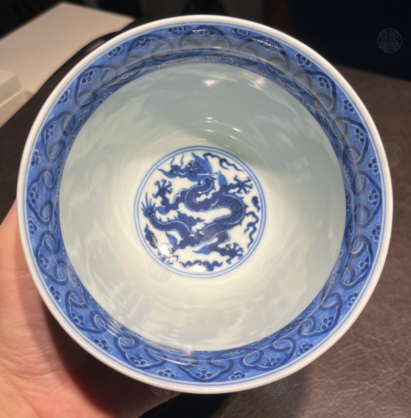 清乾隆 青花如意云龙纹仰钟碗 - 图2